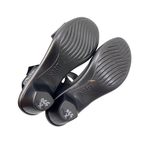 Naot Womens Black/Metallic Double Strap Leather Heeled Sandals Size 37 - Picture 4 of 13